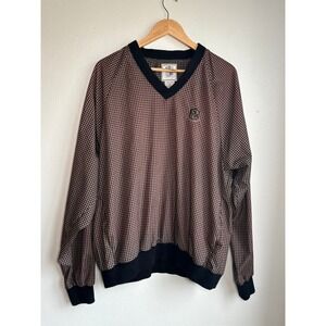 Pebble Beach Mens XL Brown Houndstooth V-Neck Golf Windshirt Pullover RN91870